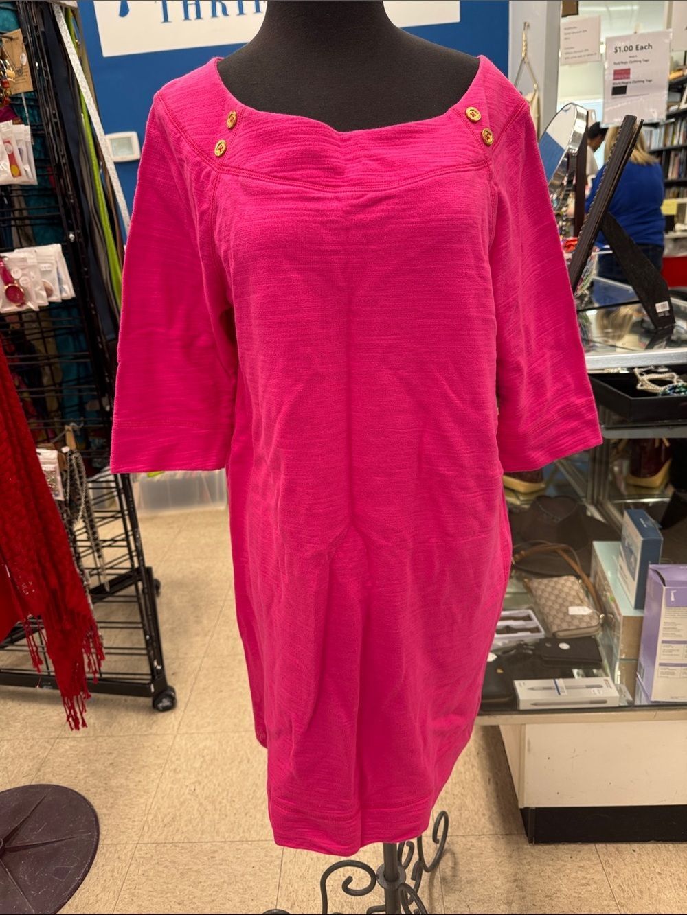 Lilly Pulitzer Cassie dress Hot Pink Shift Dress with Gold Buttons